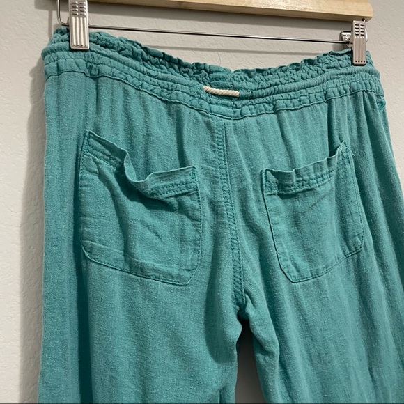 Roxy Linen Pants Teal Blue Green Wide Leg Oceanside Flare Pant Womens XS - Picture 5 of 9
